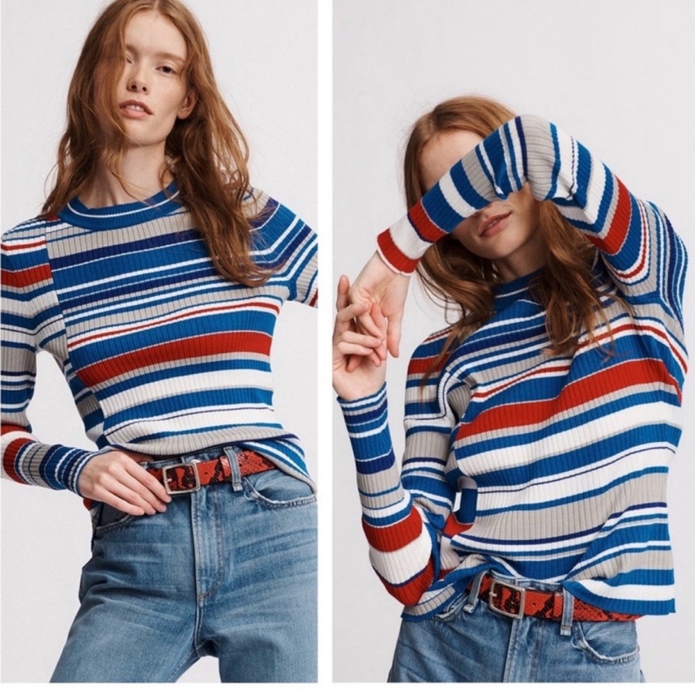 rag & bone Striped Crewneck Sweater in Blue, Red, White, and Gray